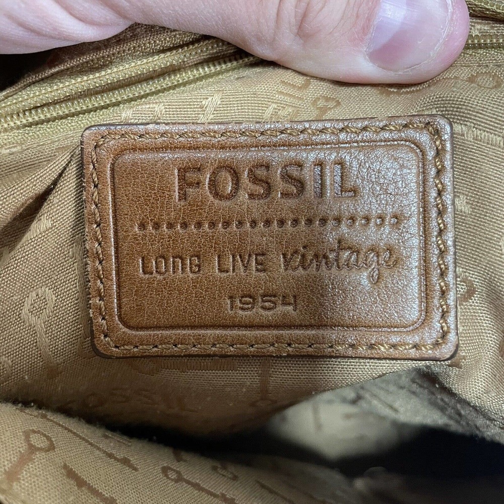 Fossil Genuine Leather Turn Lock Messenger Bag Shoulder Strap Satchel Brown - Picture 9 of 16